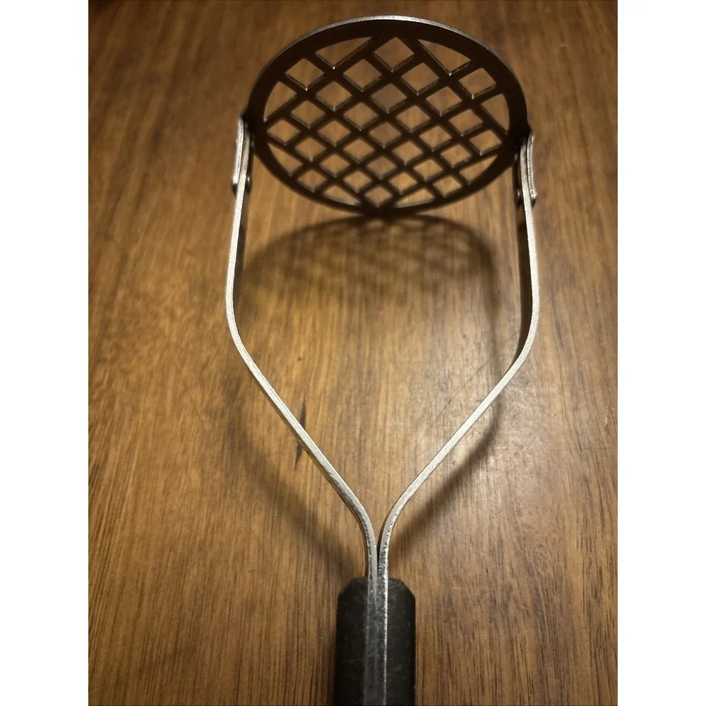 Vintage Flint Arrowhead Potato Masher Stainless Steel USA Black Handle 9